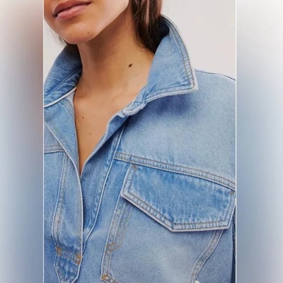 NWOT We The Free Leah Denim Pullover Jacket Blue Oversized - Picture 5 of 10